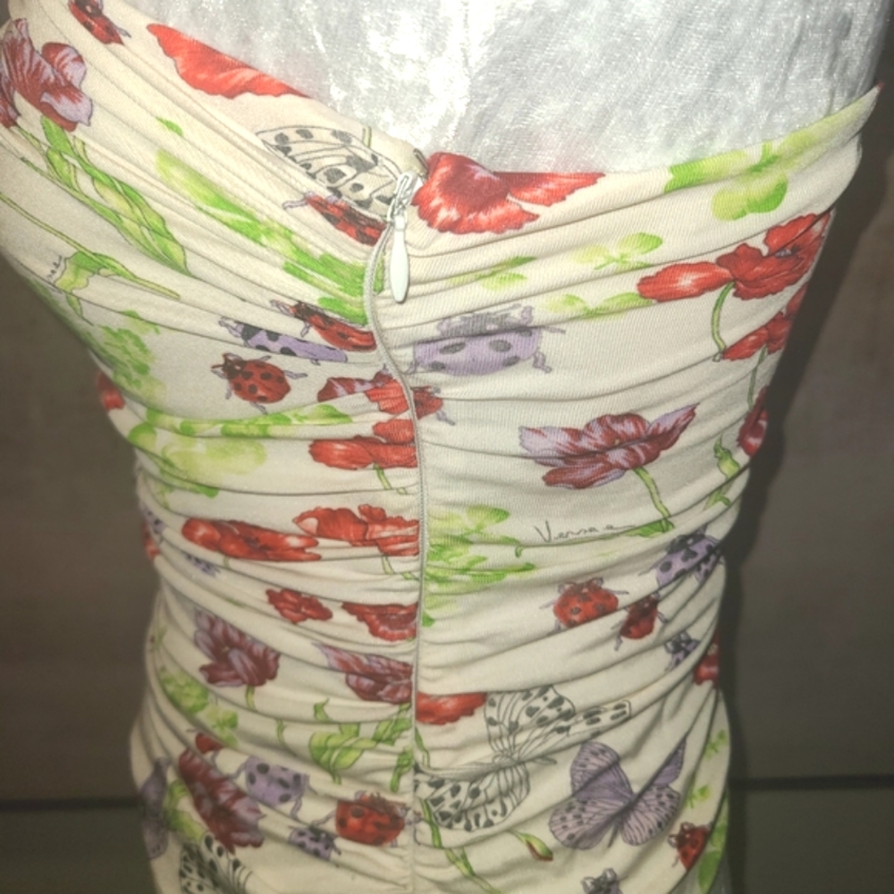 Vintage Versace White and Red Floral Ruched Fitted Tank Top - Picture 6 of 9